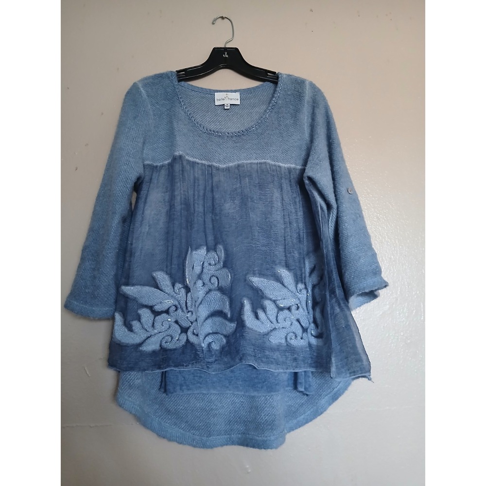 Belle France Sweater Medium Italy Layered Beaded Chiffon Mohair Silk Lagenlook